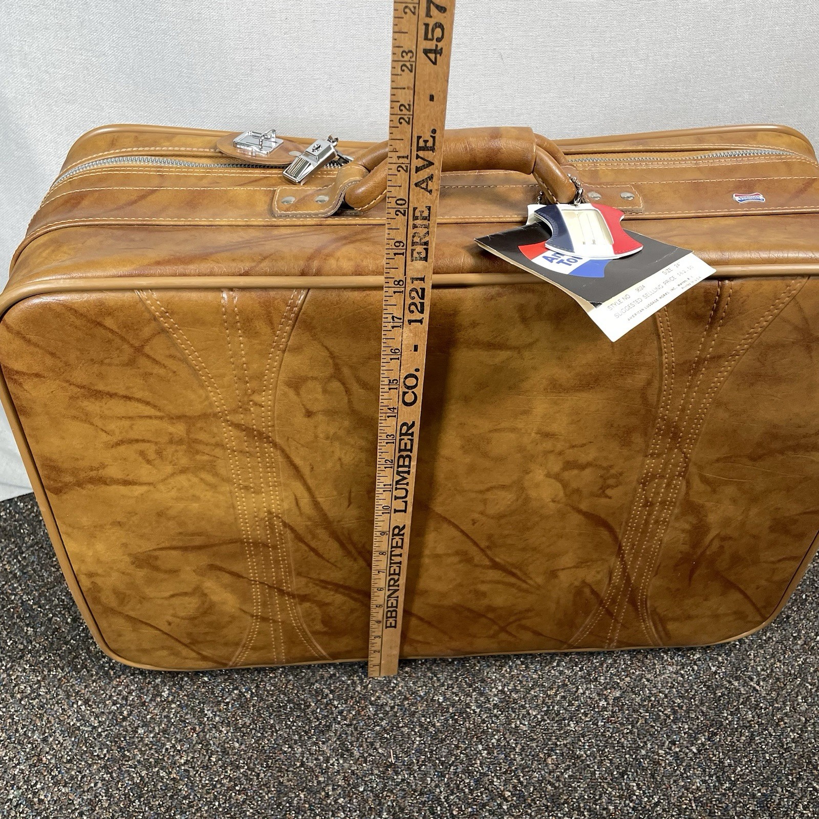 VINTAGE American Tourister Brown Faux Leather Luggage Suitcase 1980s NEW!