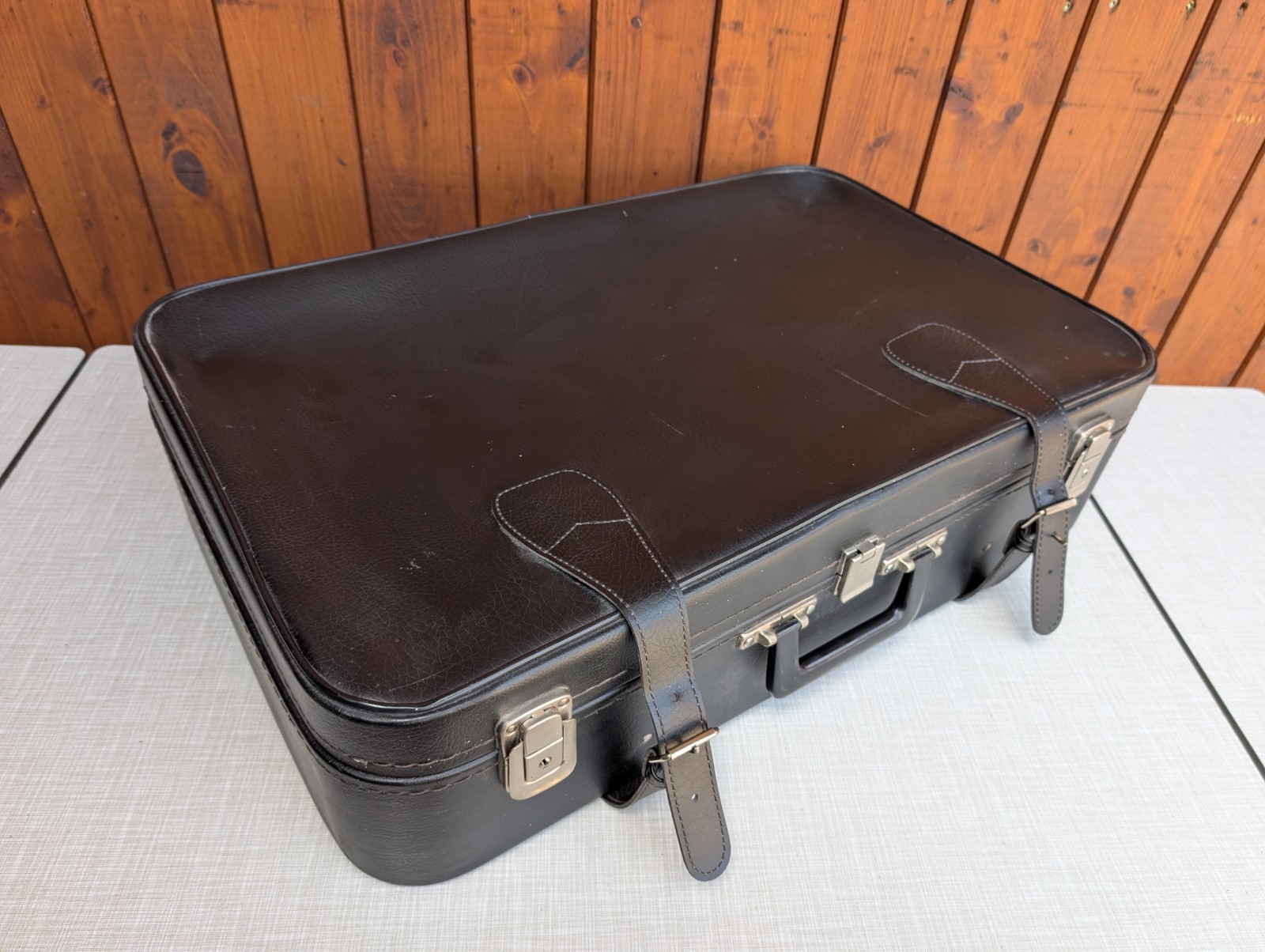 Vintage Retro Suitcase 70s Kunstleder Black Weekender Travel Case 15