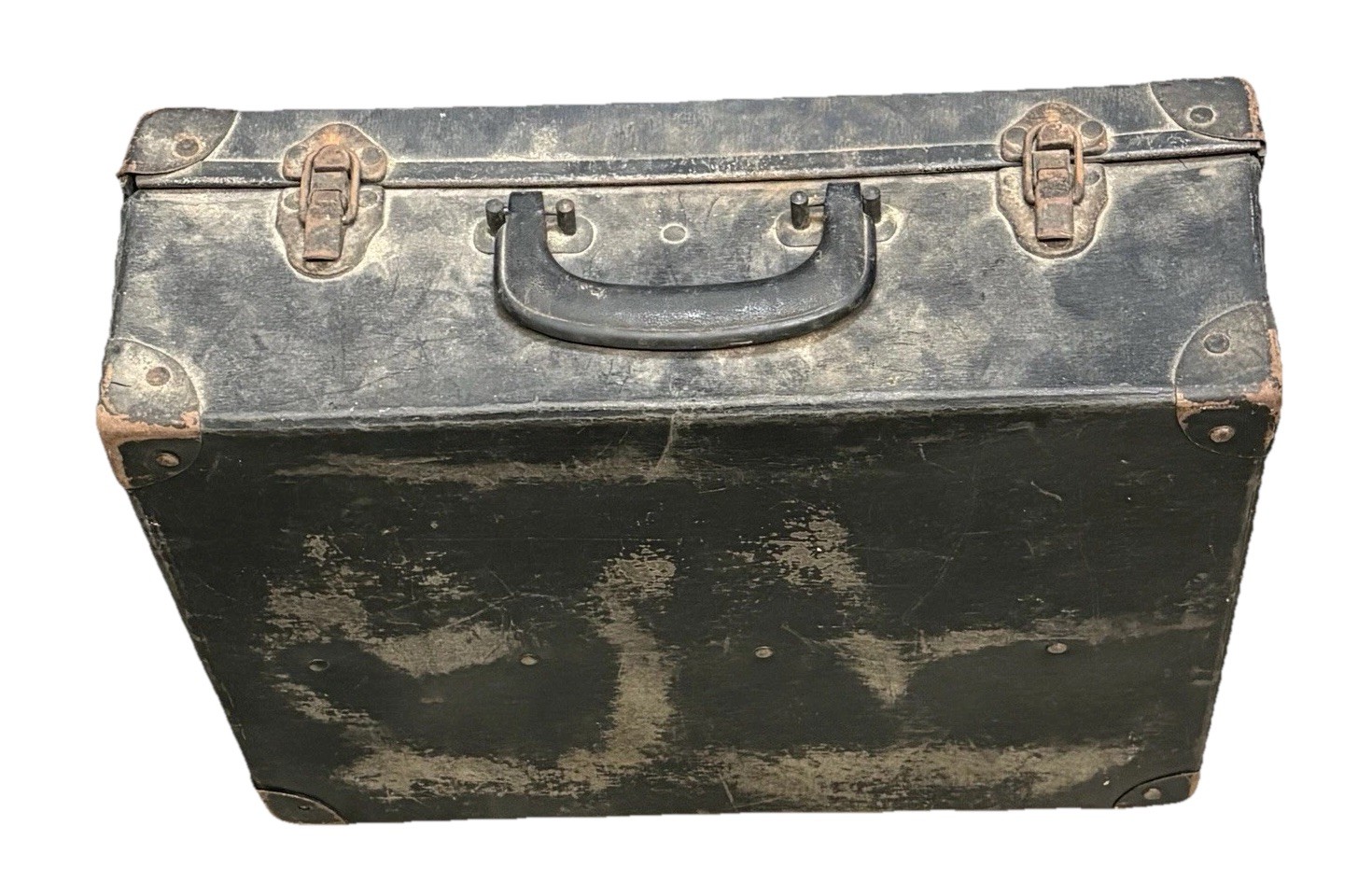 Vtg. Tool Box Case Suitcase Hardboard Chipboard Luggage with Leather handle