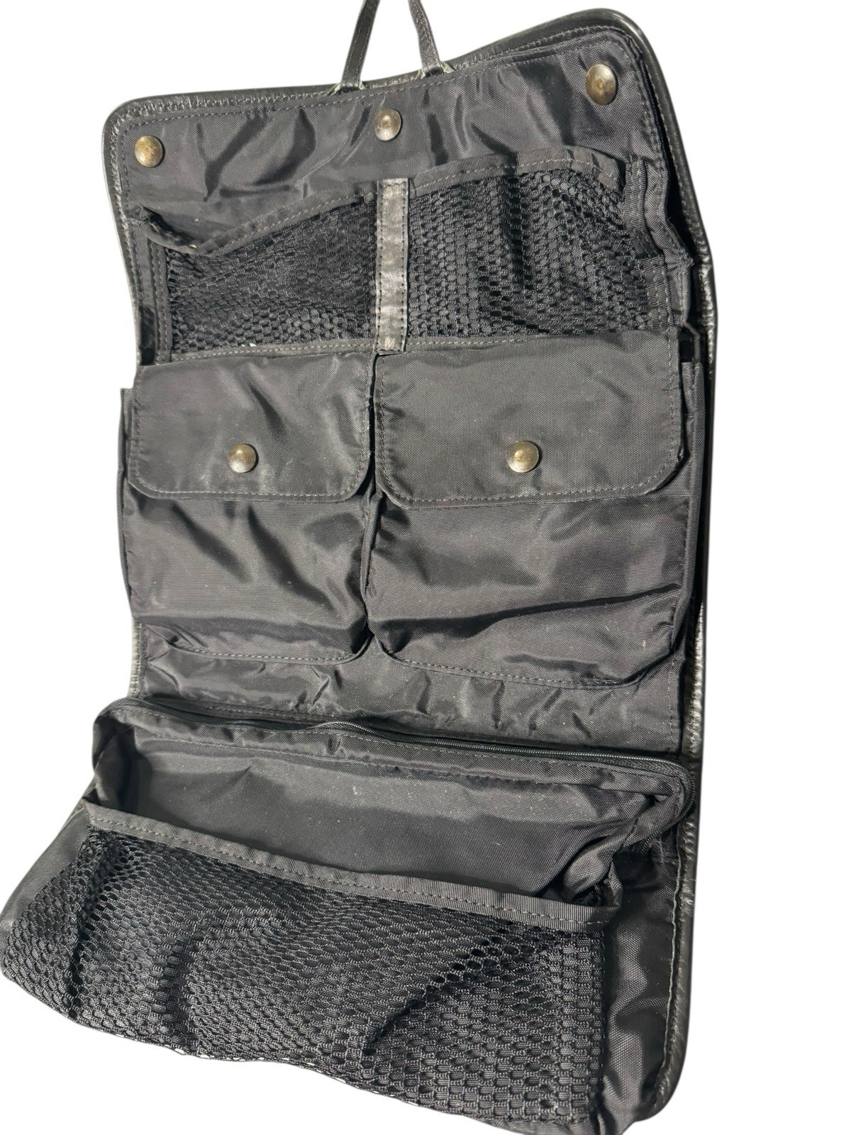 Vintage Chic Black Leather Travel Door Hanging Organizer Attaché Toiletries Bag