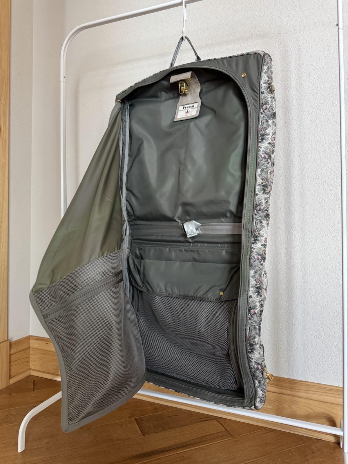 Vintage French Co Floral Tapestry Garment Bag Brocade Luggage USA Made