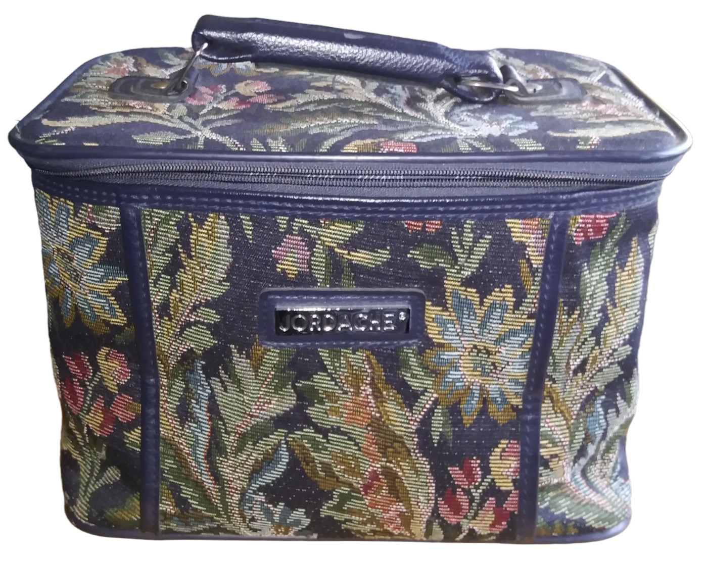 VTG Jordache Floral Tapestry Makeup Bag Green Leaf Travel Tote with Handle