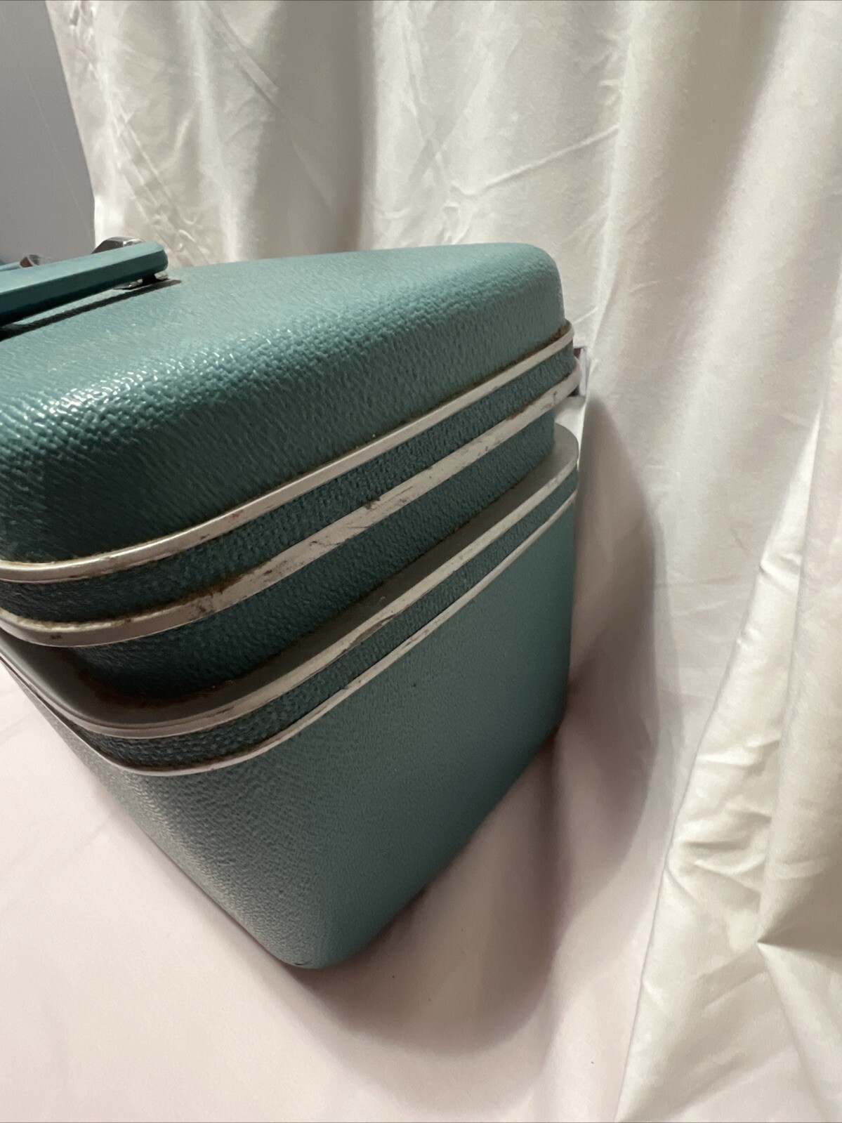 Rare Ansonia Turquoise Silhouette Makeup/vanity Travel Case Hard Case Vintage