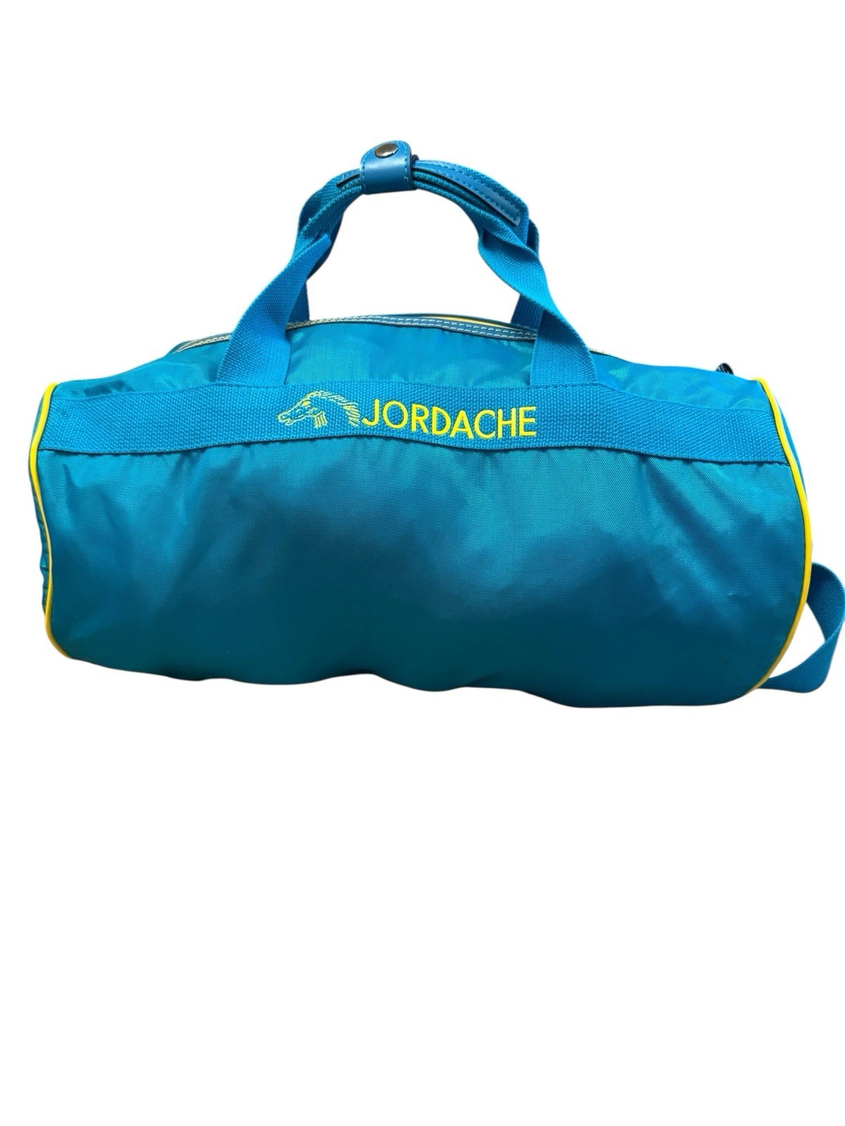 Vintage Jordache Small Duffel Weekender Bag Teal Blue Yellow Retro 80s/90s