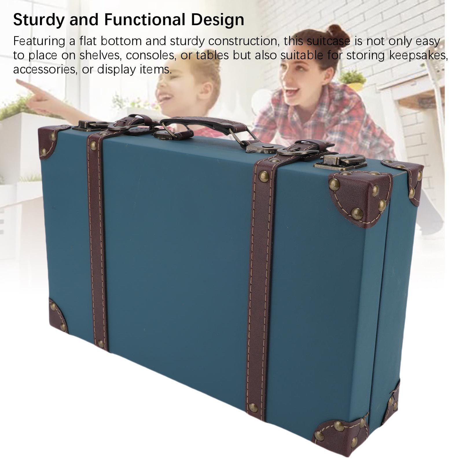 Vintage Suitcase Industrial Style Composite Wood PU Leather Storage Trunk For St