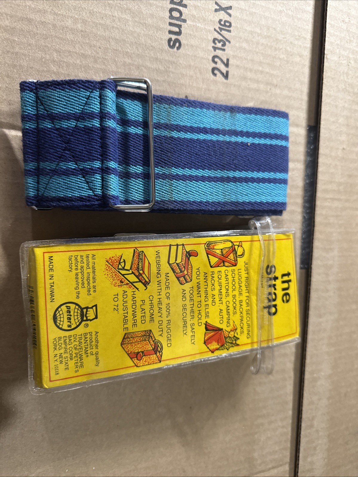 Vintage The Strap by Bantam Tie-down Webbing Adjustable 72″ Blue Retro Luggage 2