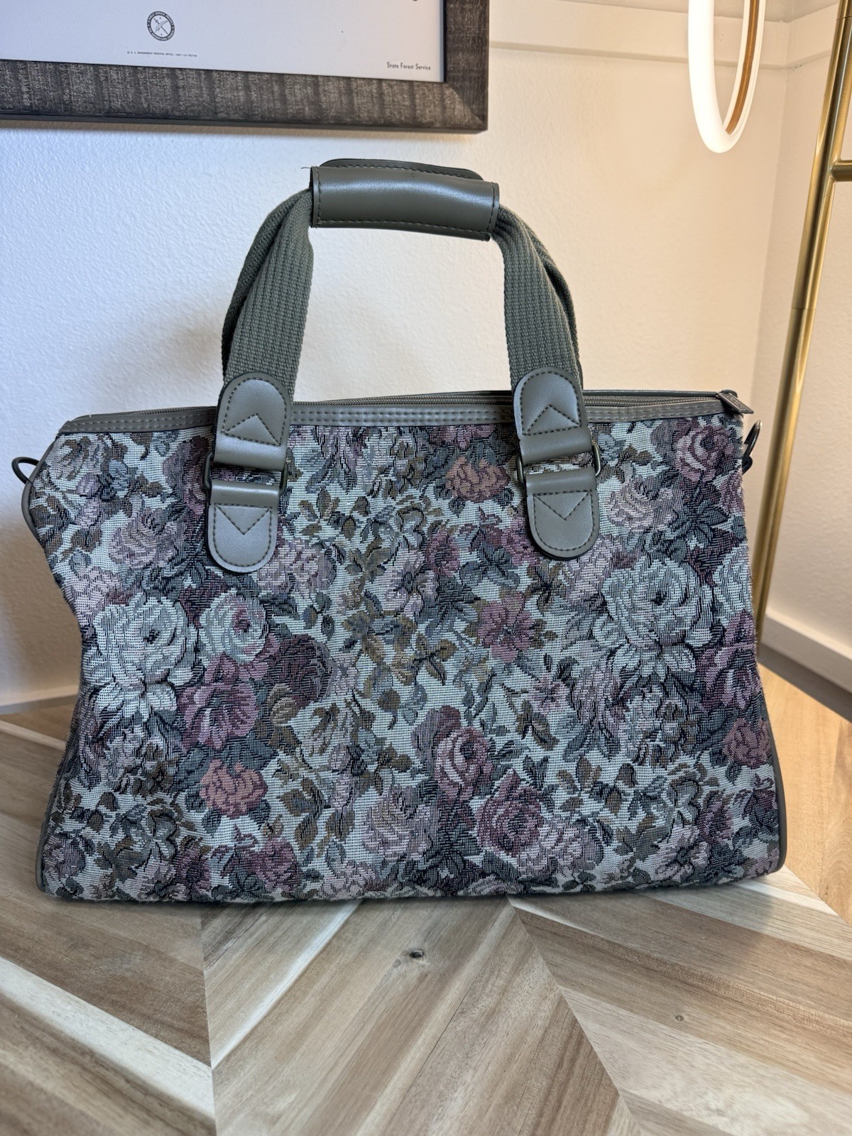 VTG 80s Jordache Floral Tapestry Travel Carry On Luggage Duffel Bag Twee Boho