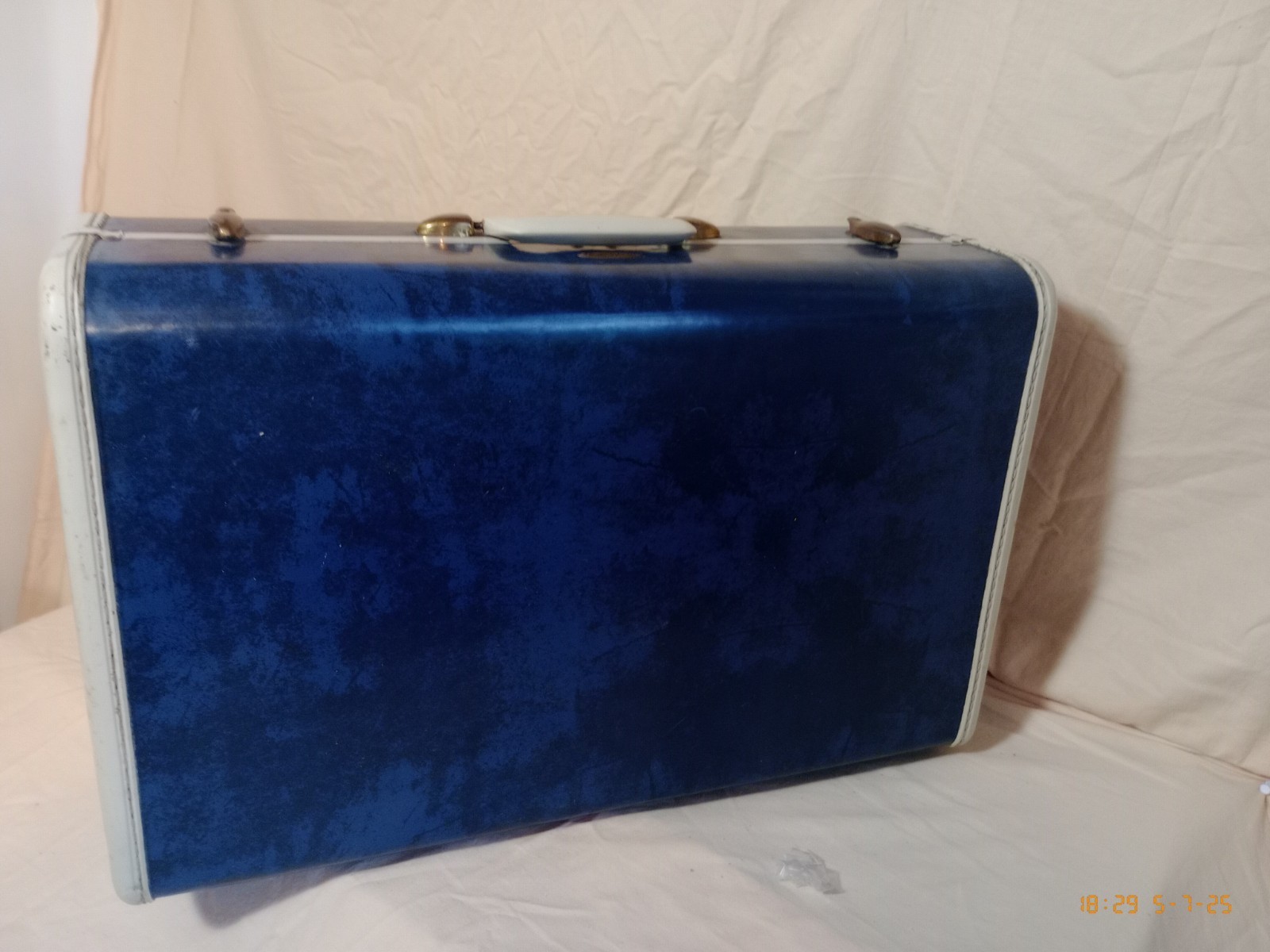 VTG 1950s Samsonite Shwayder Bros Hard Shell Suitcase Blue Marble