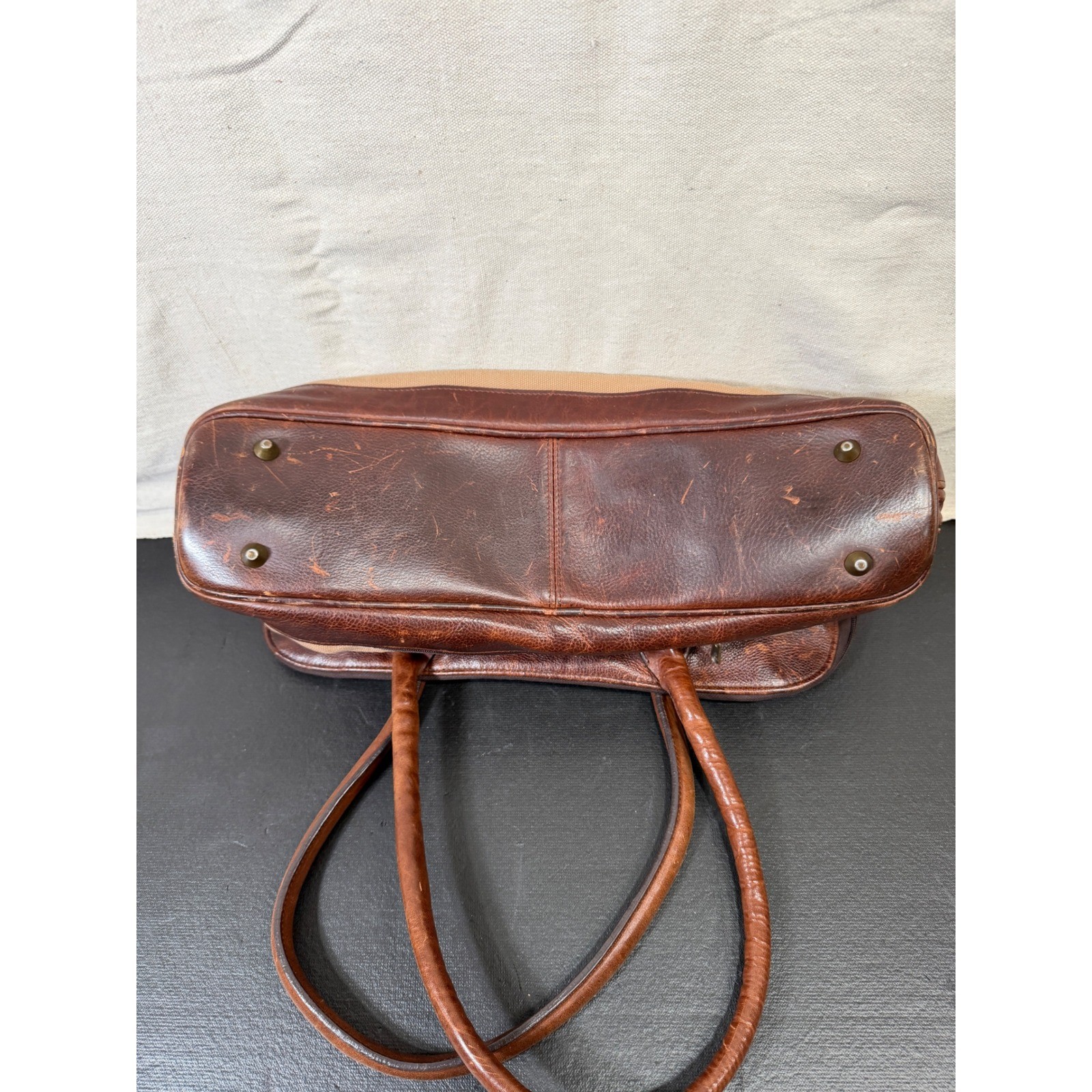 Duluth Trading Co Travel Bag Unisex Large Brown Vintage Canvas Leather Trolley