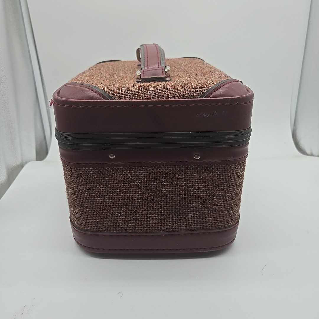 Vintage Train Case Burgundy Tweed with Tray & Mirror 12.5 X 8 X 7.5 Unbranded