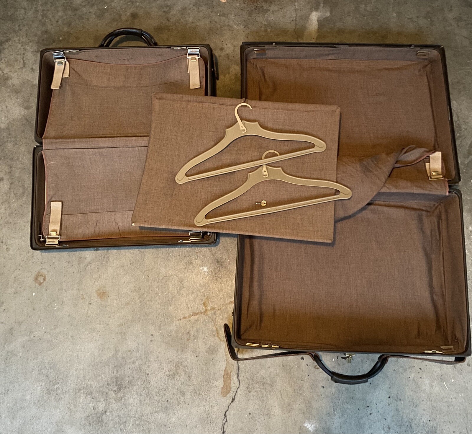 Vtg MCM 1950s Hartmann Leather Luggage Wardrobe Suitcase Matching 2 Piece 1 Key