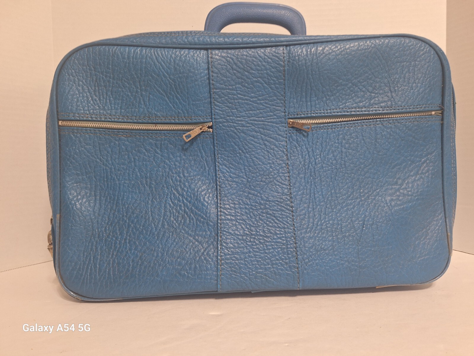 Vintage 70’s K Line Travel Bag Carry on Blue Textured Zippers Handle