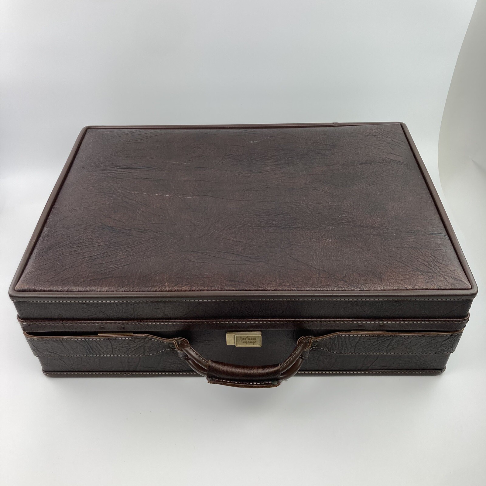 Vintage Hartmann Brown Faux Leather Suitcase 25×18×7 Photo Fabric Interior
