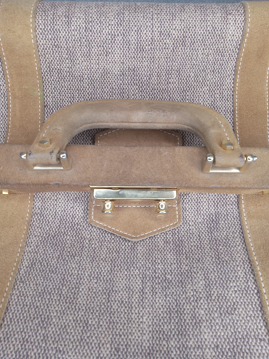 “French” America’s Finest Train Case Luggage Tweed Suede Brass Closure Made USA