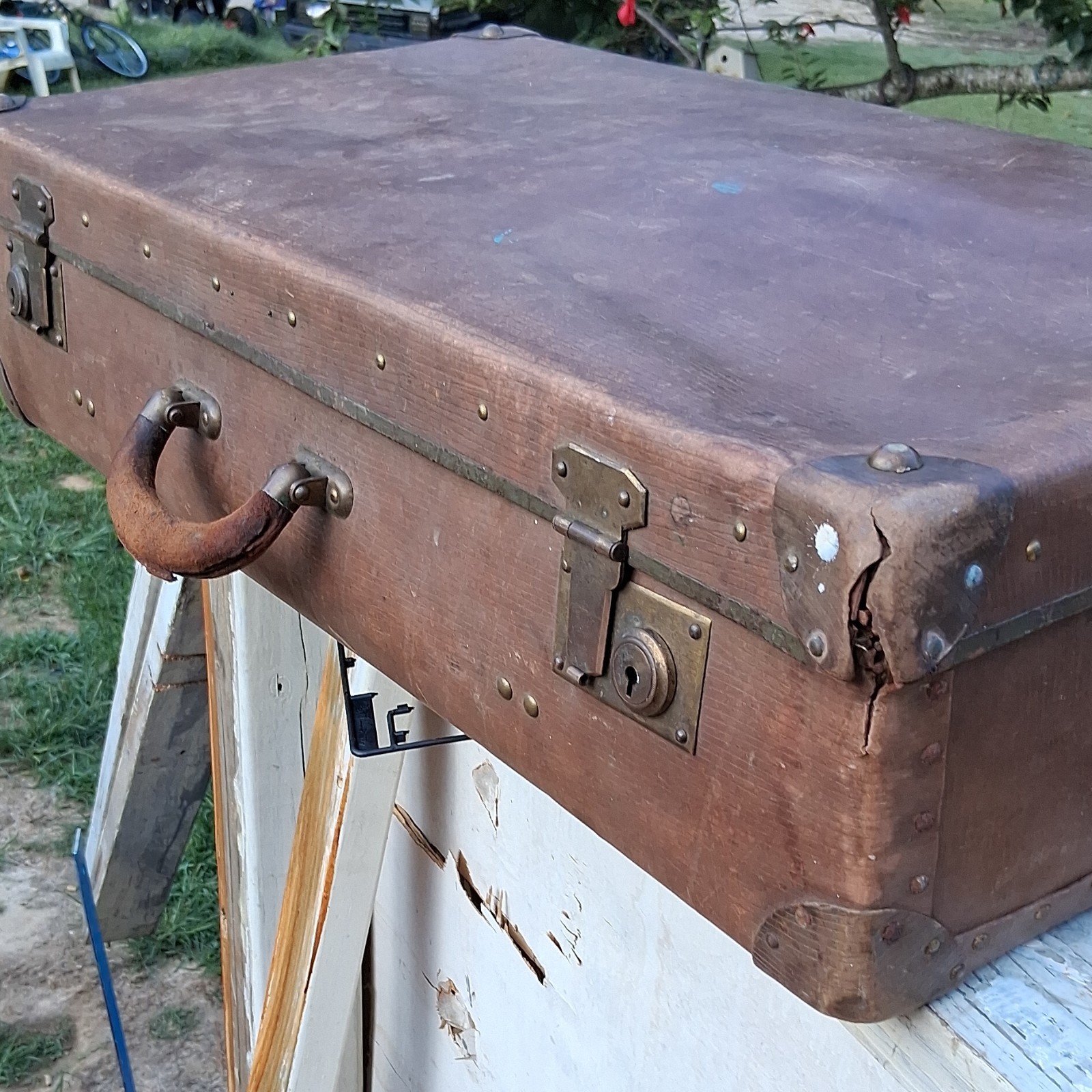 True Vintage 1940s Brown Leather Hard-Sided Suitcase, Locking, Up to 40L