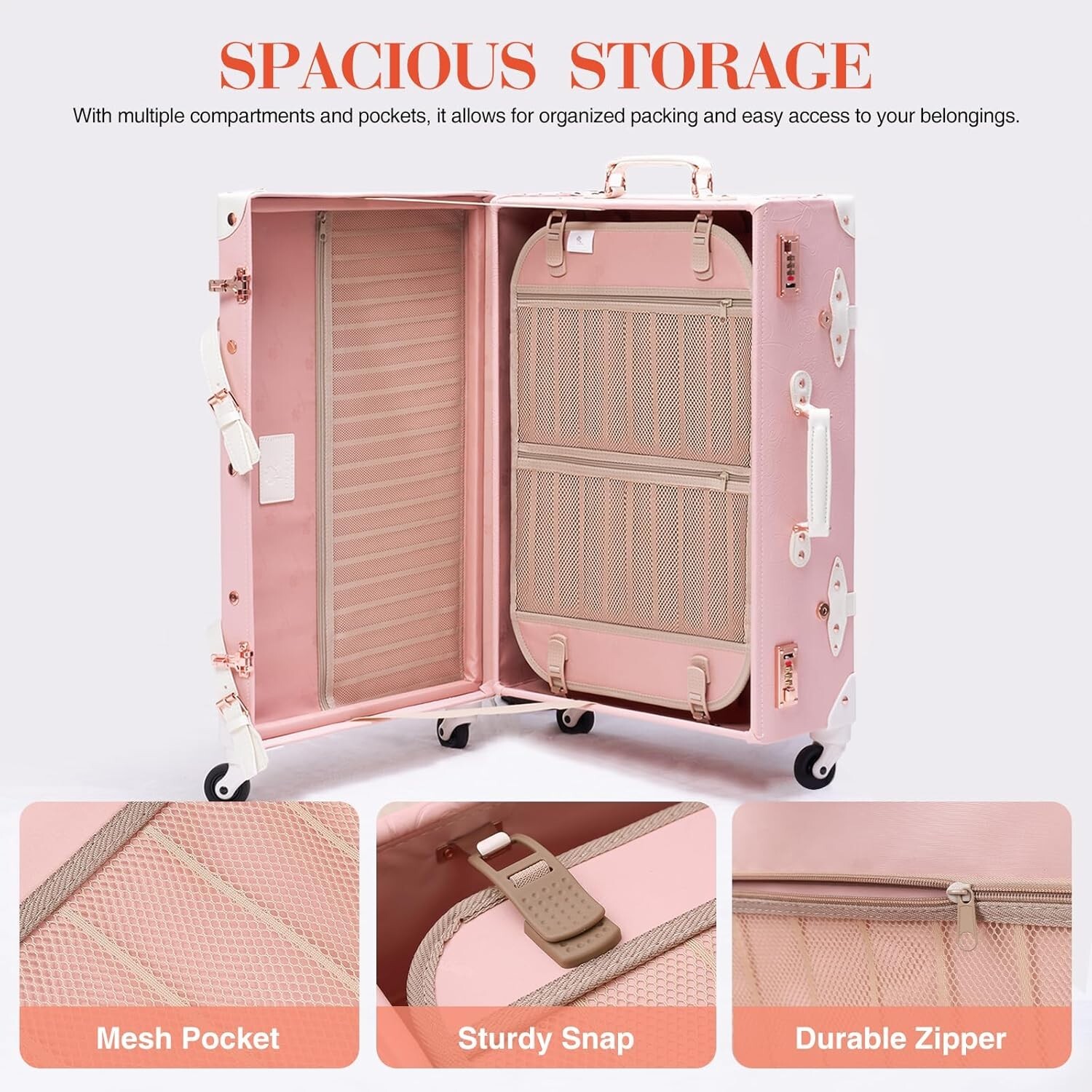 3 Pieces Vintage Luggage Set Faux Leather Retro Suitcase Sets 20”/24”/28”