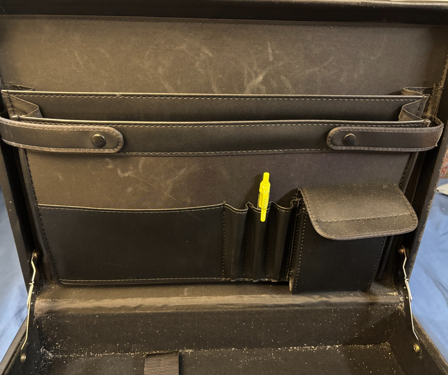 Vintage Briefcase Double Combo Locks Black Faux Leather Laptop Case 13x17x4″