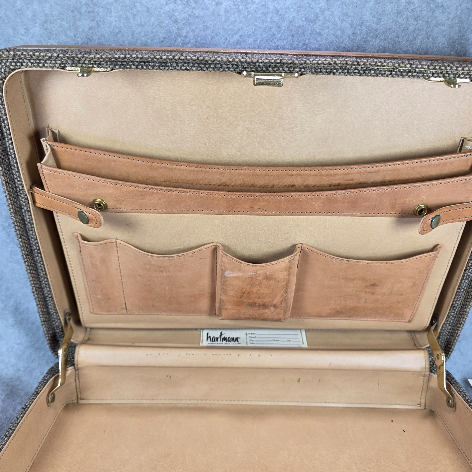 Vintage Hartmann Luggage Tweed Leather Belting Briefcase w/ paperwork