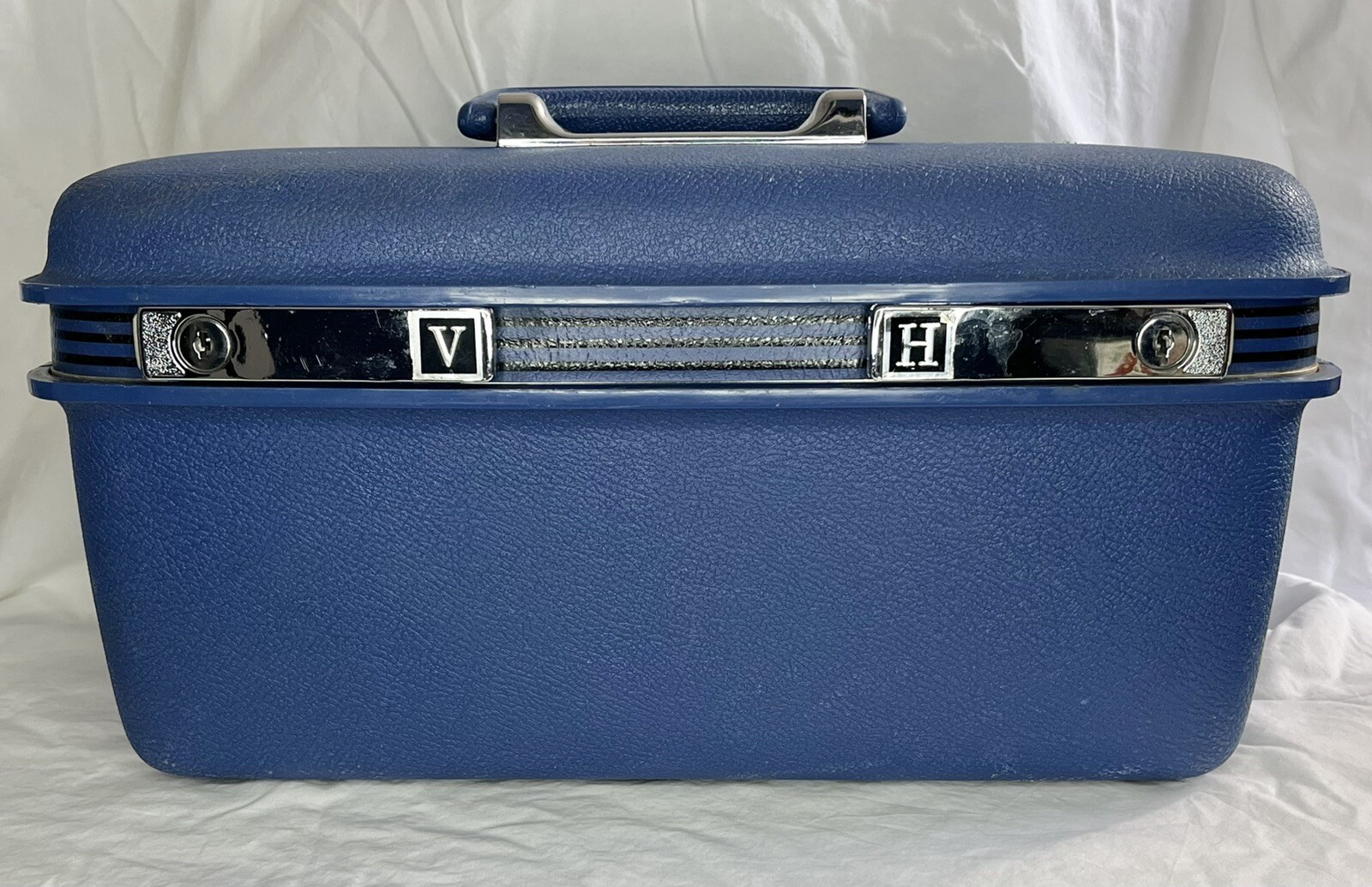Vintage Samsonite Concord Train Case Blue Make Up Case w/ Mirror + Inner Tray
