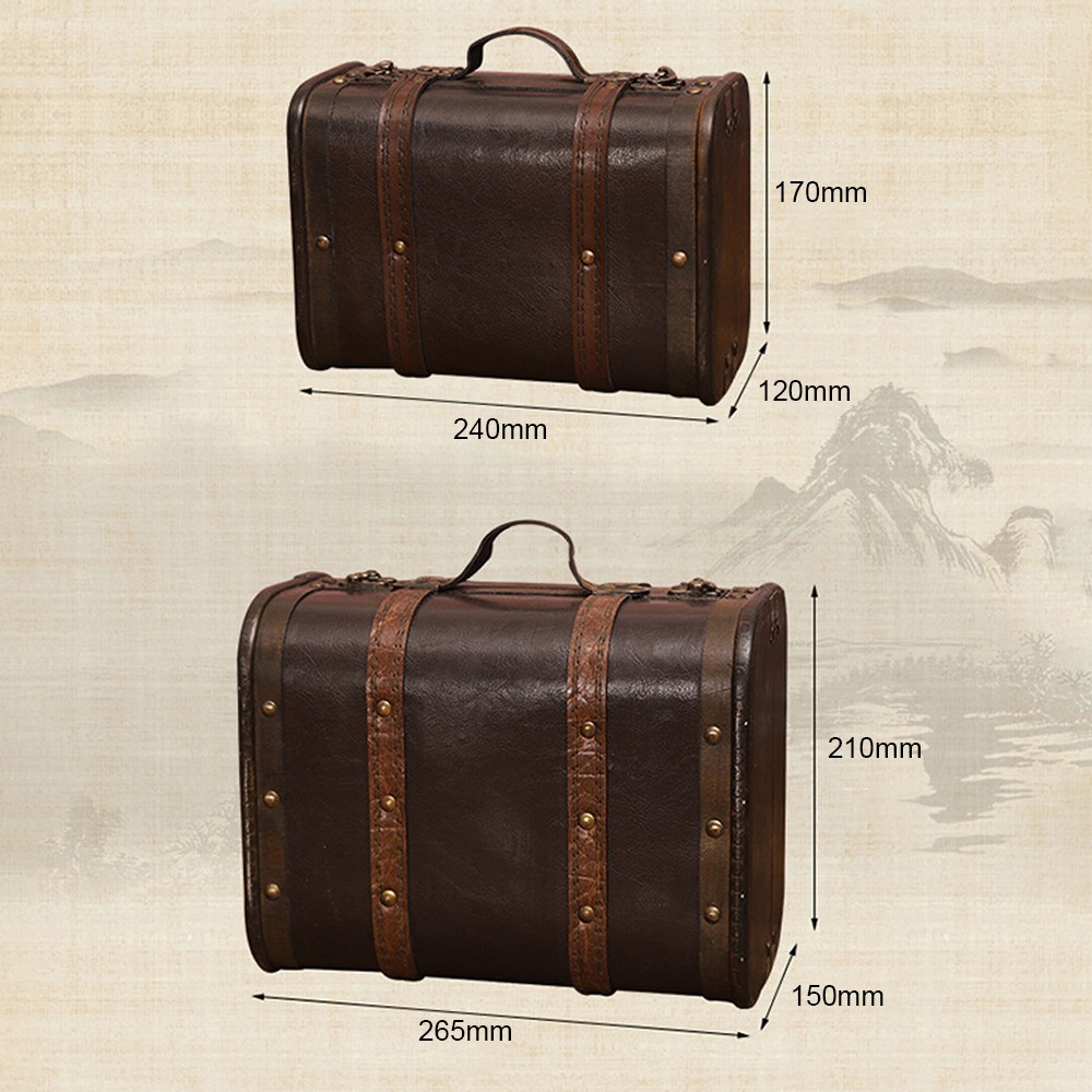 Vintage Wood Leather Antique Suitcase Storage Box Photography Prop Home Decor V1