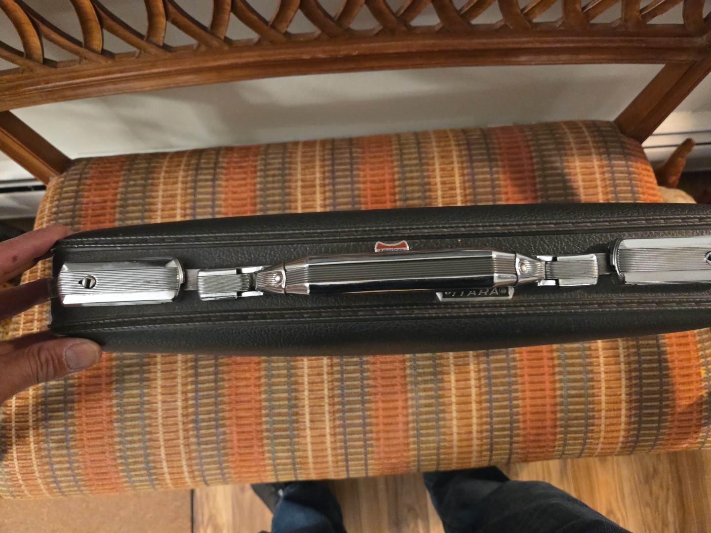 Tiara American Tourist Vintage Grey Hardcover Suitcase Computer & Paper Files