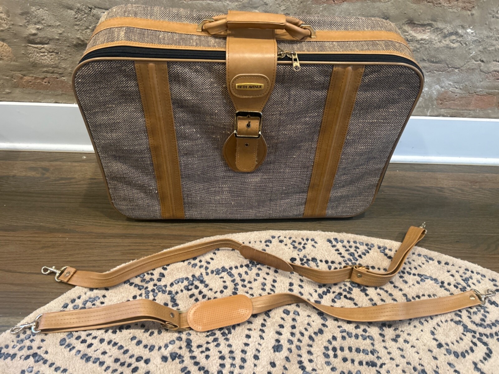 Vintage Saks Fifth Avenue Luggage Bag – Tweed & Tan Leather with Removable Strap