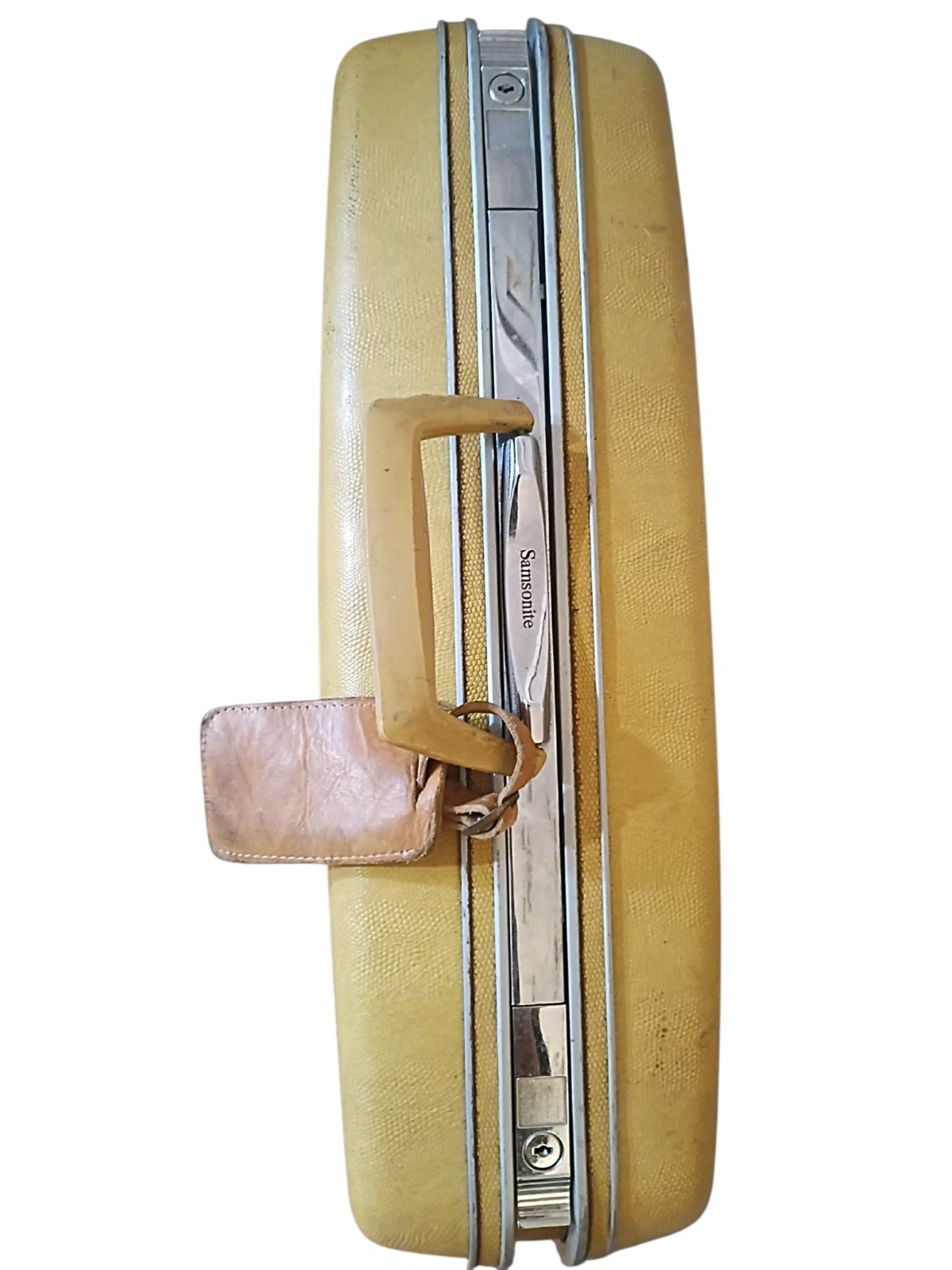 Samsonite 1970s Vintage Yellow Hard Shell Plastic Suitcase w/ Locking Latch