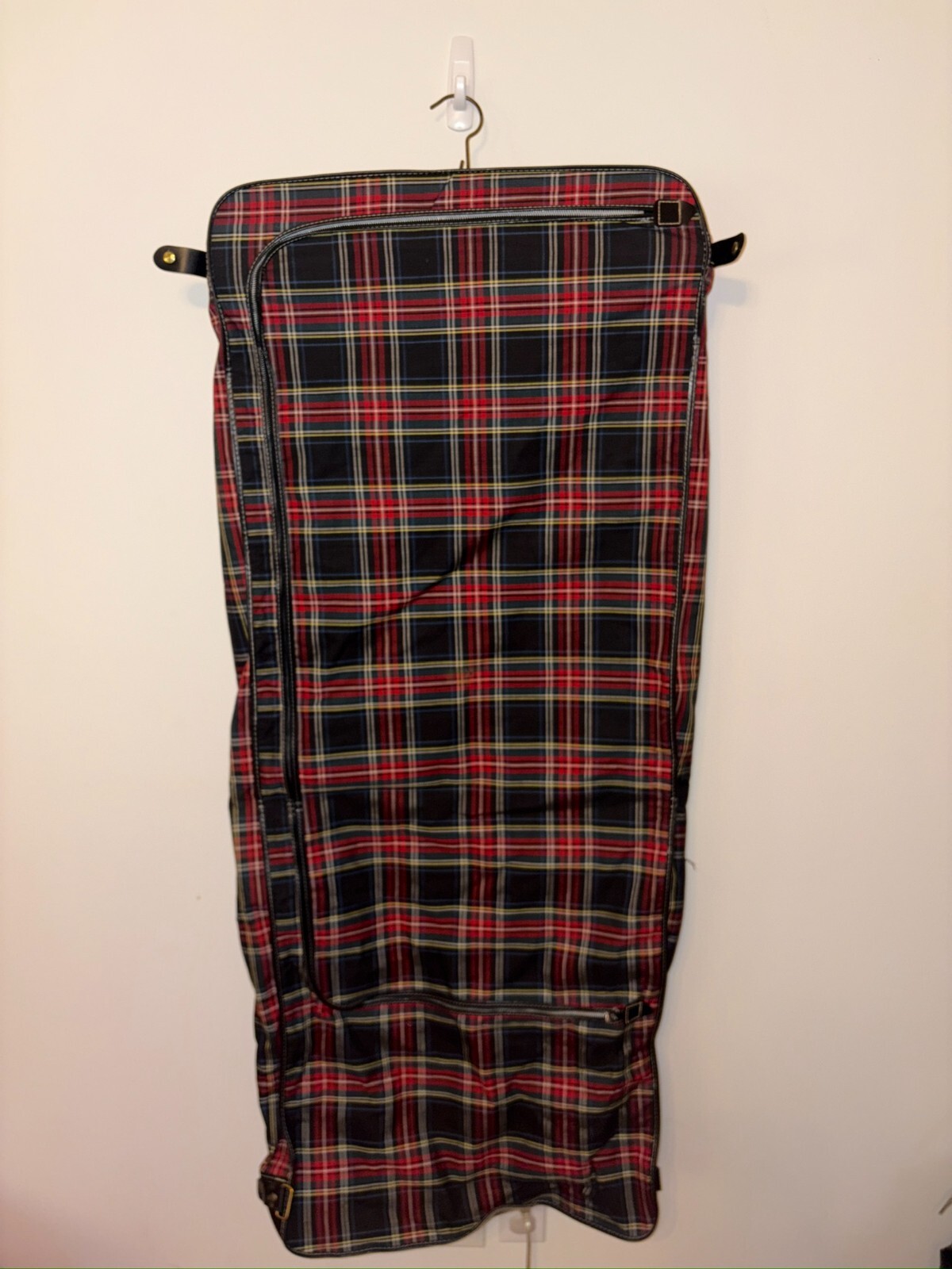 Vintage Tartan Plaid Hanging Suit Garment Bag – Leather Handle Original Hardware