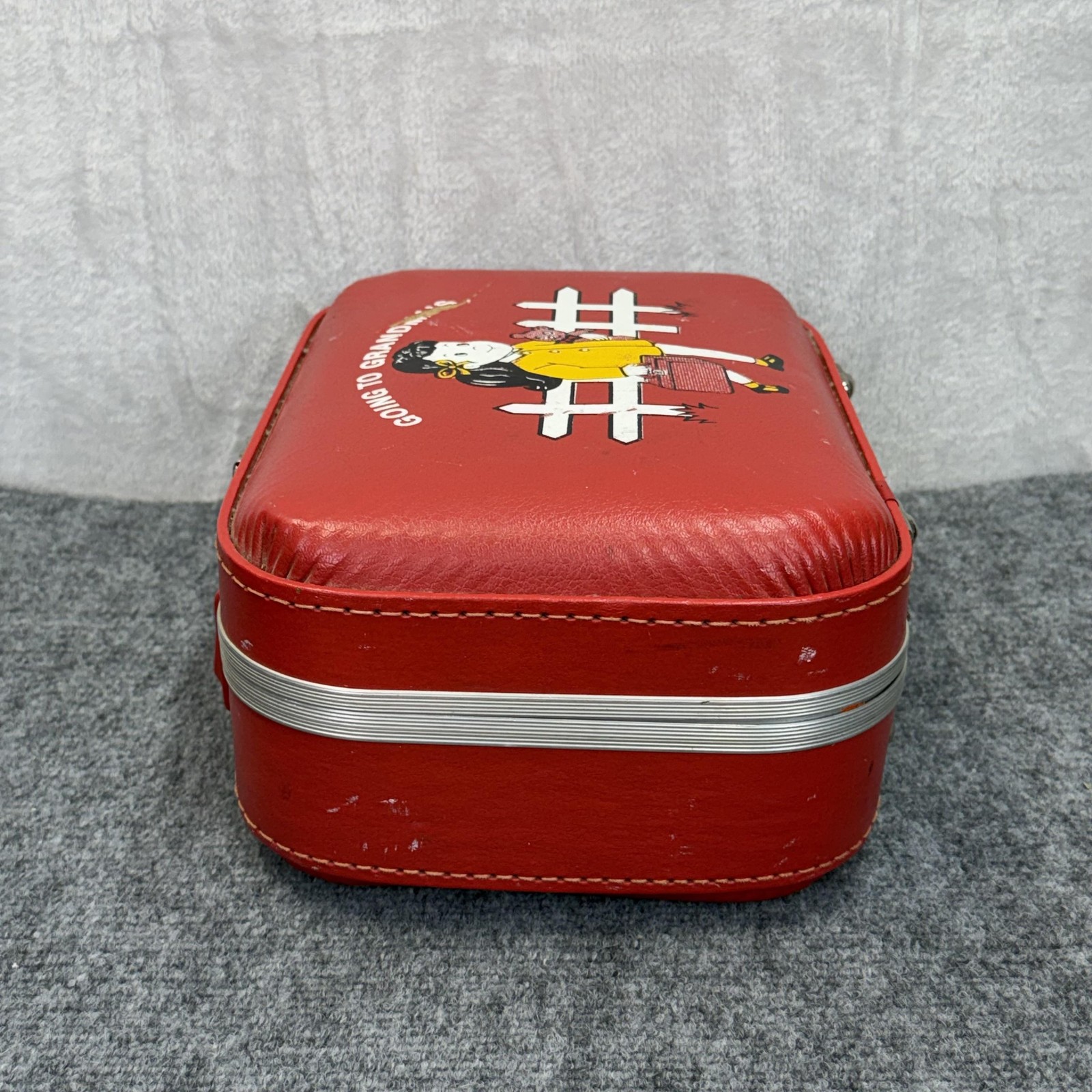 VTG 60s 70s Going To Grandma’s Red Vinyl Kid’s Hard Case Trojan Luggage Travel
