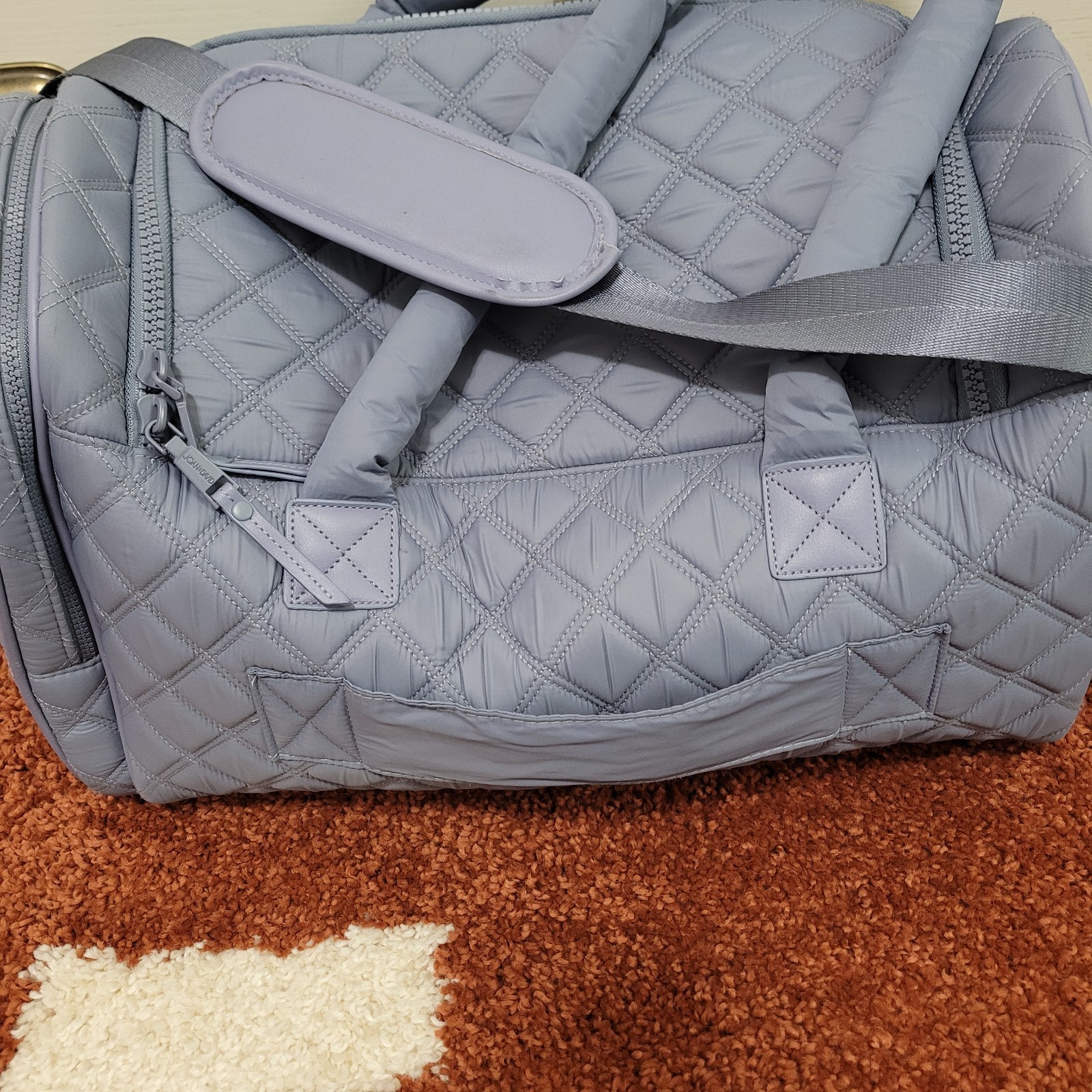 Joan & David Rolling Nylon Quilted Duffel Bag Travel Carry on With Strap Grey