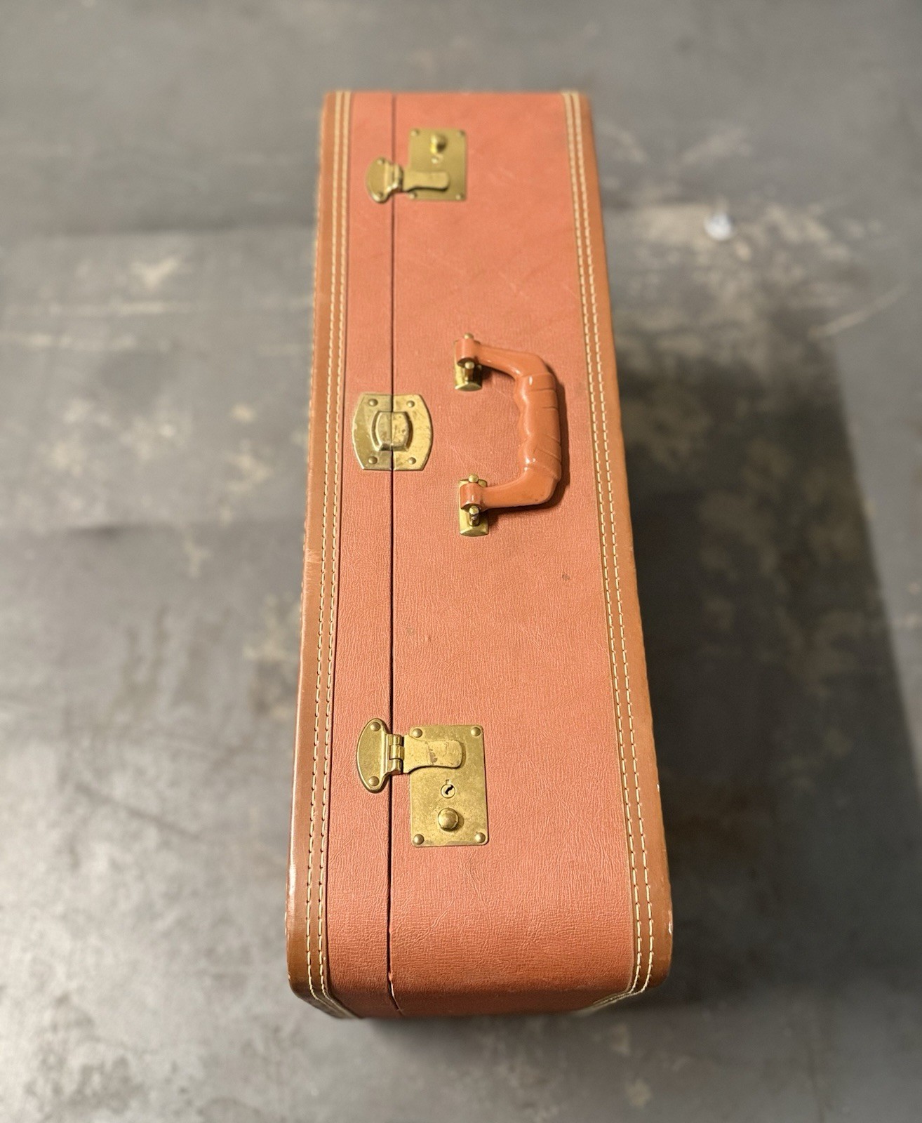 Retro 50s/60s Tan Leather Luggage w/ Luxury Satin Lined Interior