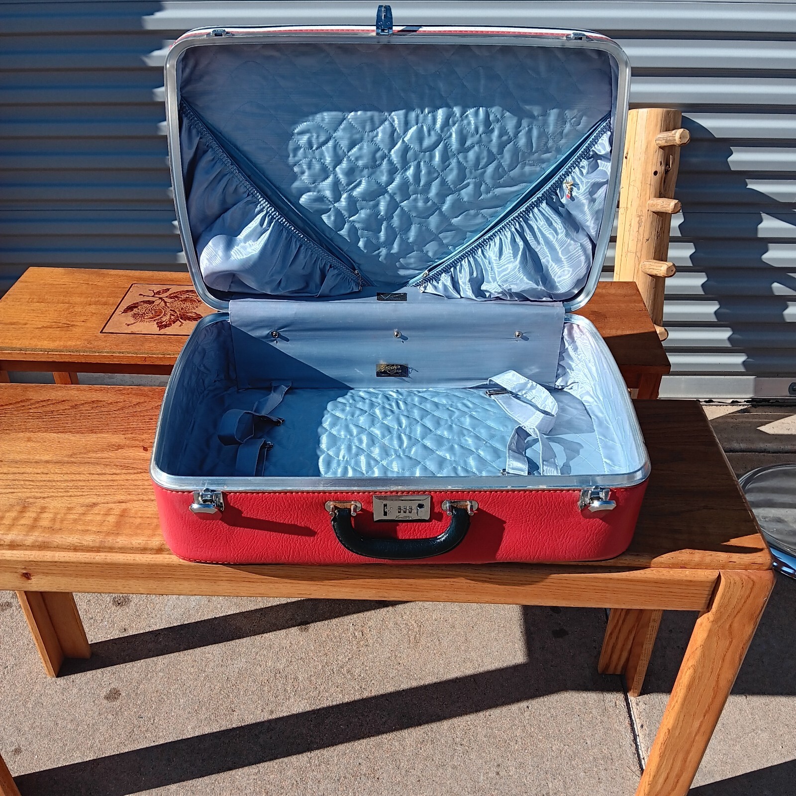 Red Ventura Soft Side Suitcase Baby Blue Interior Rockabilly Retro Photo Prop
