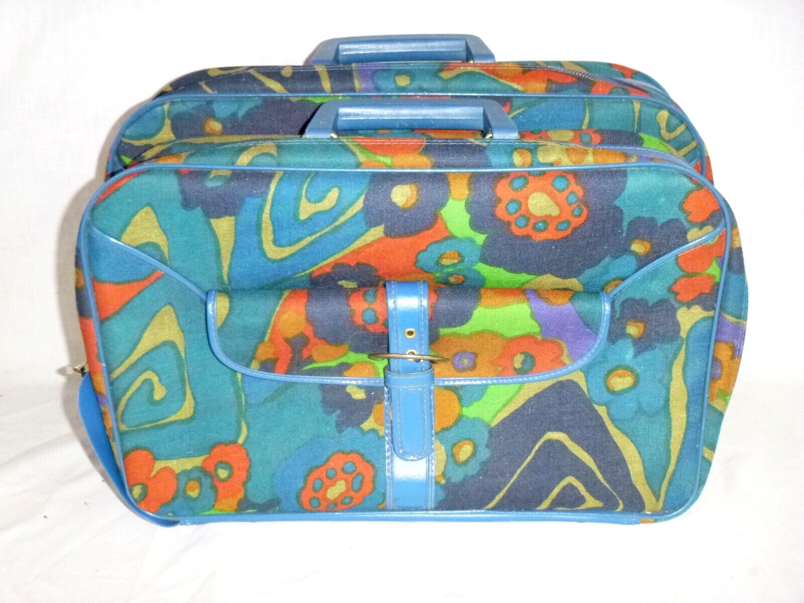 PR Vtg 70s KGA NESTING Flower Power Soft Sided Suitcase Multi Colored Floral