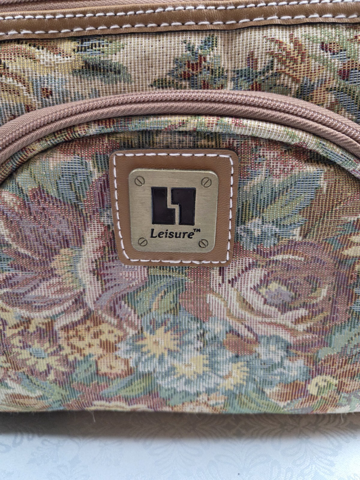 Vintage Leisure Luggage International Tapestry Train Case Cosmetic Vanity Bag