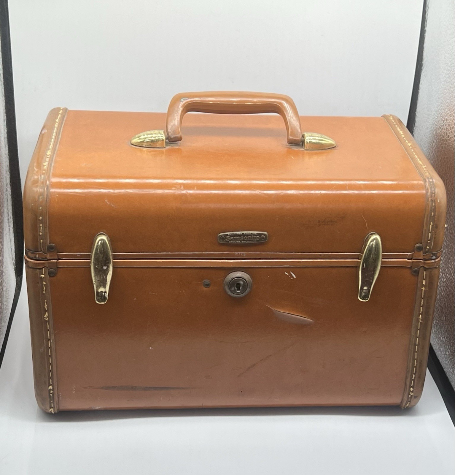 Vintage Samsonite Leather Weekender Vanity Suitcase