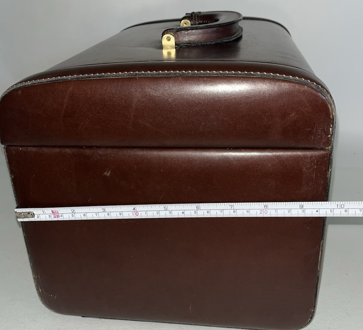 Vtg Leather Train Luggage Vanity Case 1960’s Italian Travel Bag Locks Keys Brown