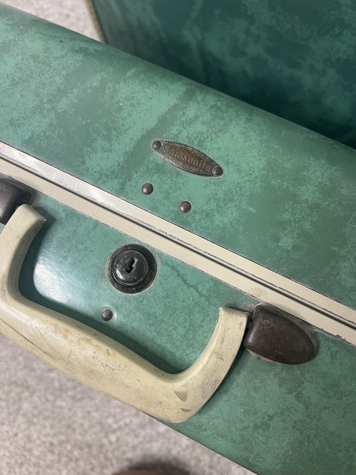 Vintage Samsonite Bermuda Green Marble 2 Piece Luggage Set 17.5” & 13”
