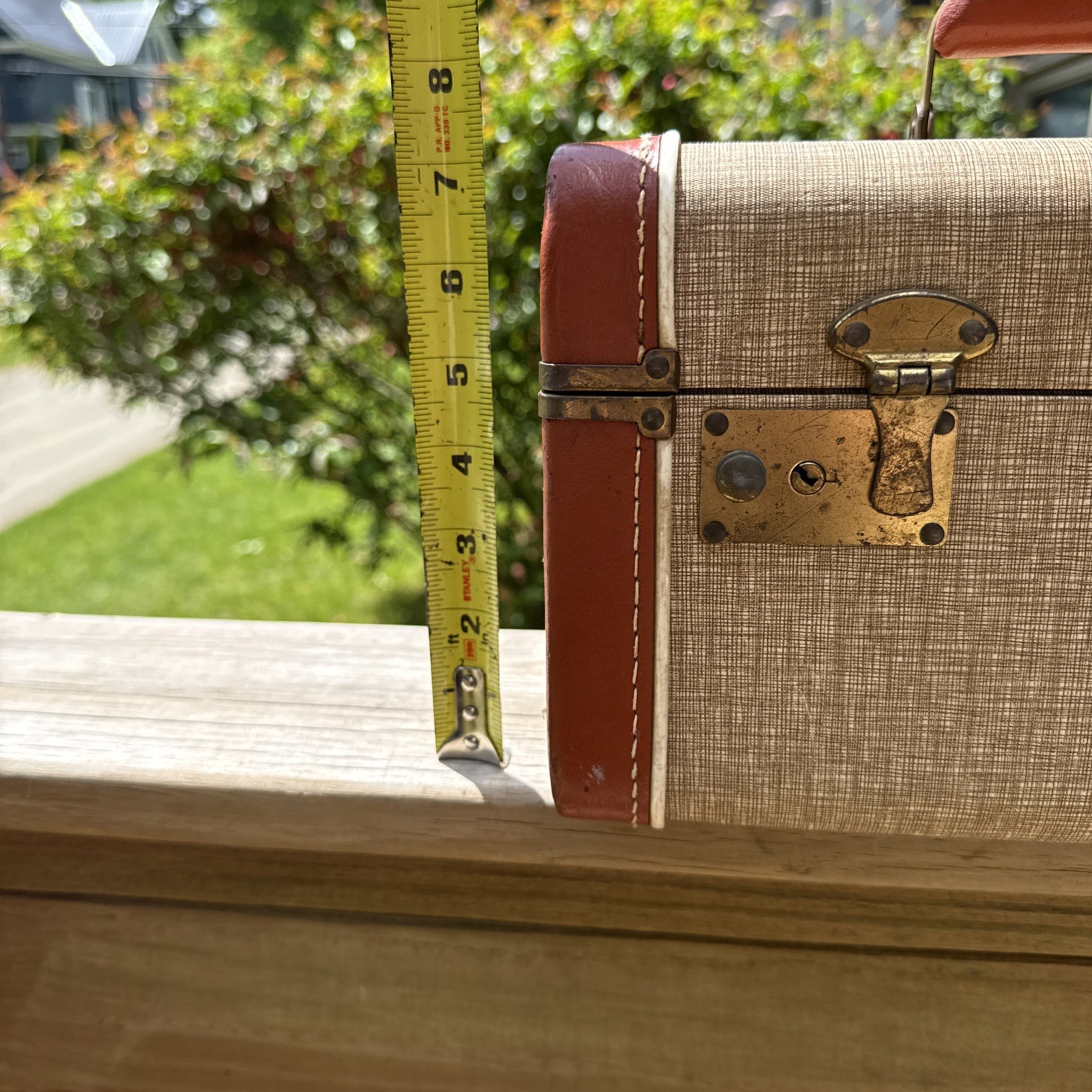 1940-50s Vintage Train Tweed Look/Leather Vanity Case See Pictures 12”X8.5”X7”