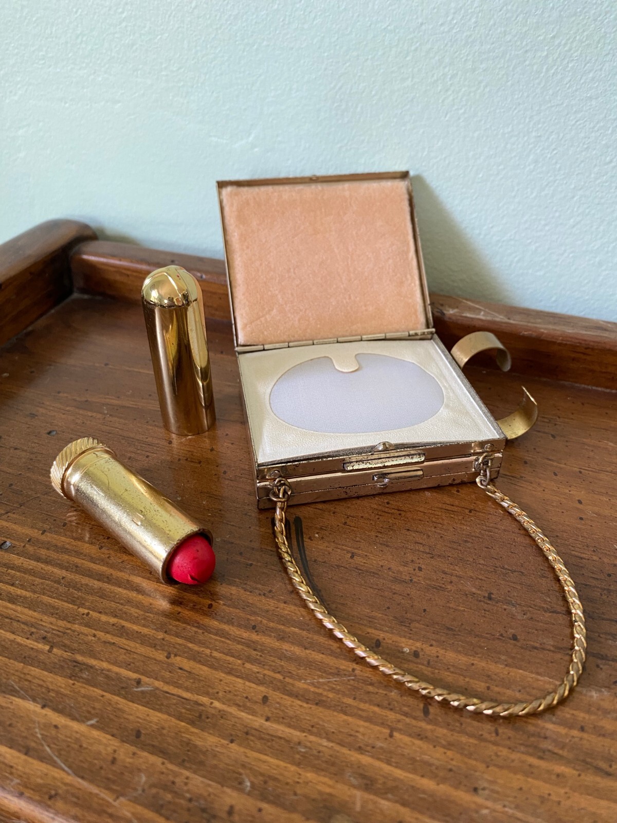 Vintage 1950s California Map Souvenir Gold Mini Makeup Vanity Case Minaudiere