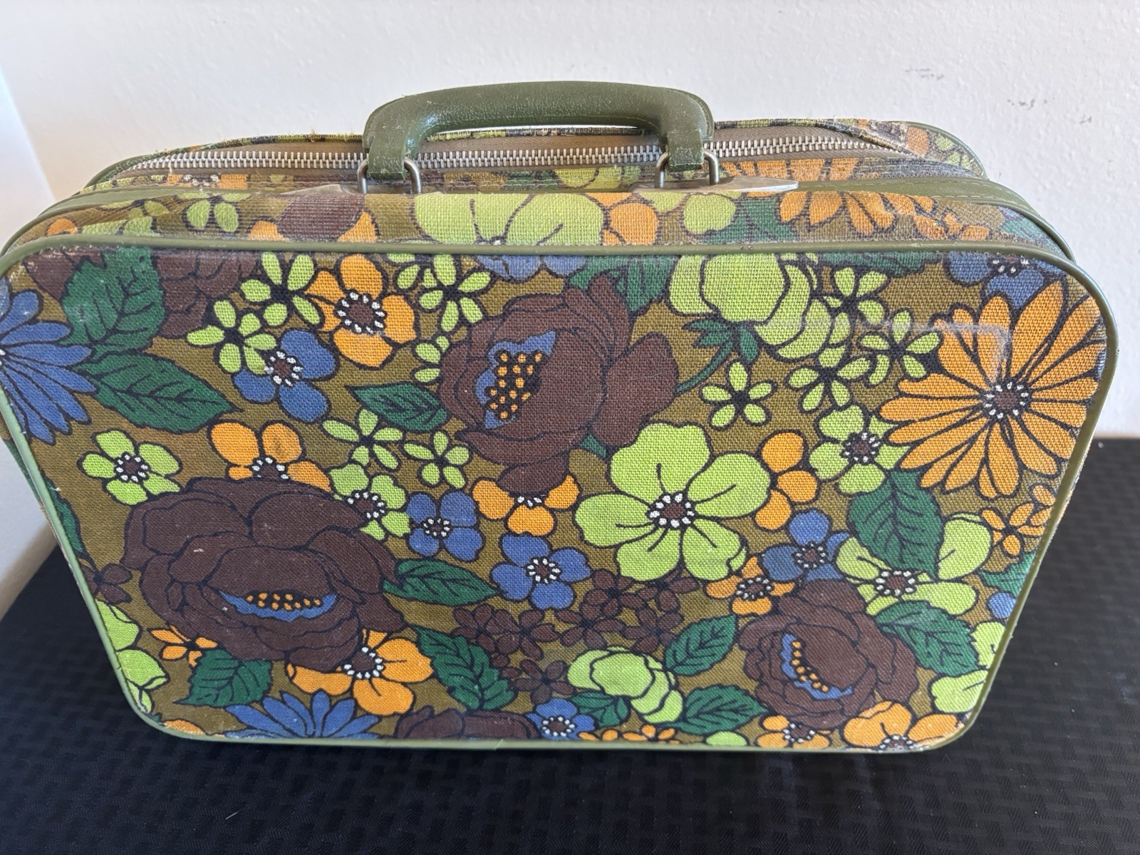 Vtg 60’s Floral Hippie Flower Power MCM Canvas Suitcase Korea Retro 16×11 Groovy