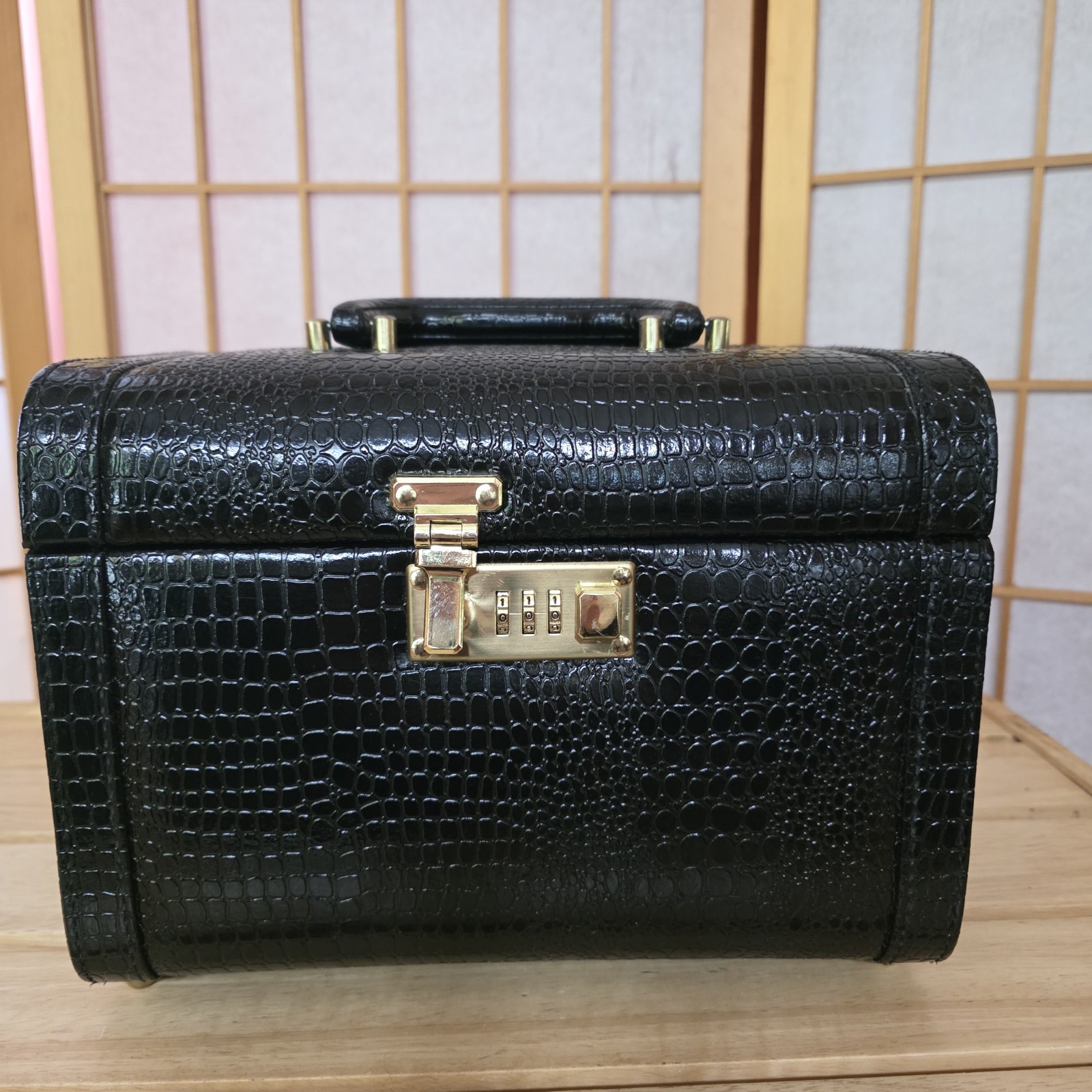 Overnight Travel Makeup Faux Alligator Vanity Hard Case Vtg 90s Cosmetic Train