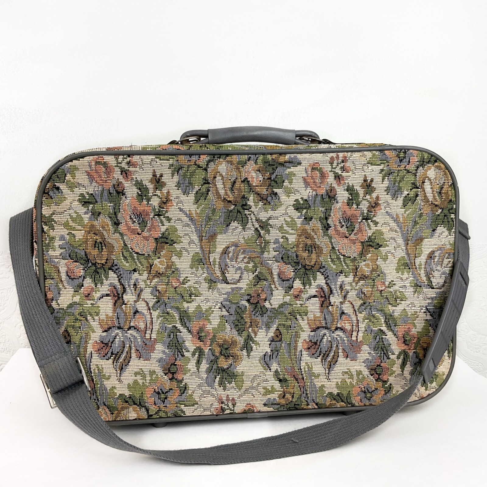 Vintage Jordache floral tapestry carry on suitcase travel bag luggage