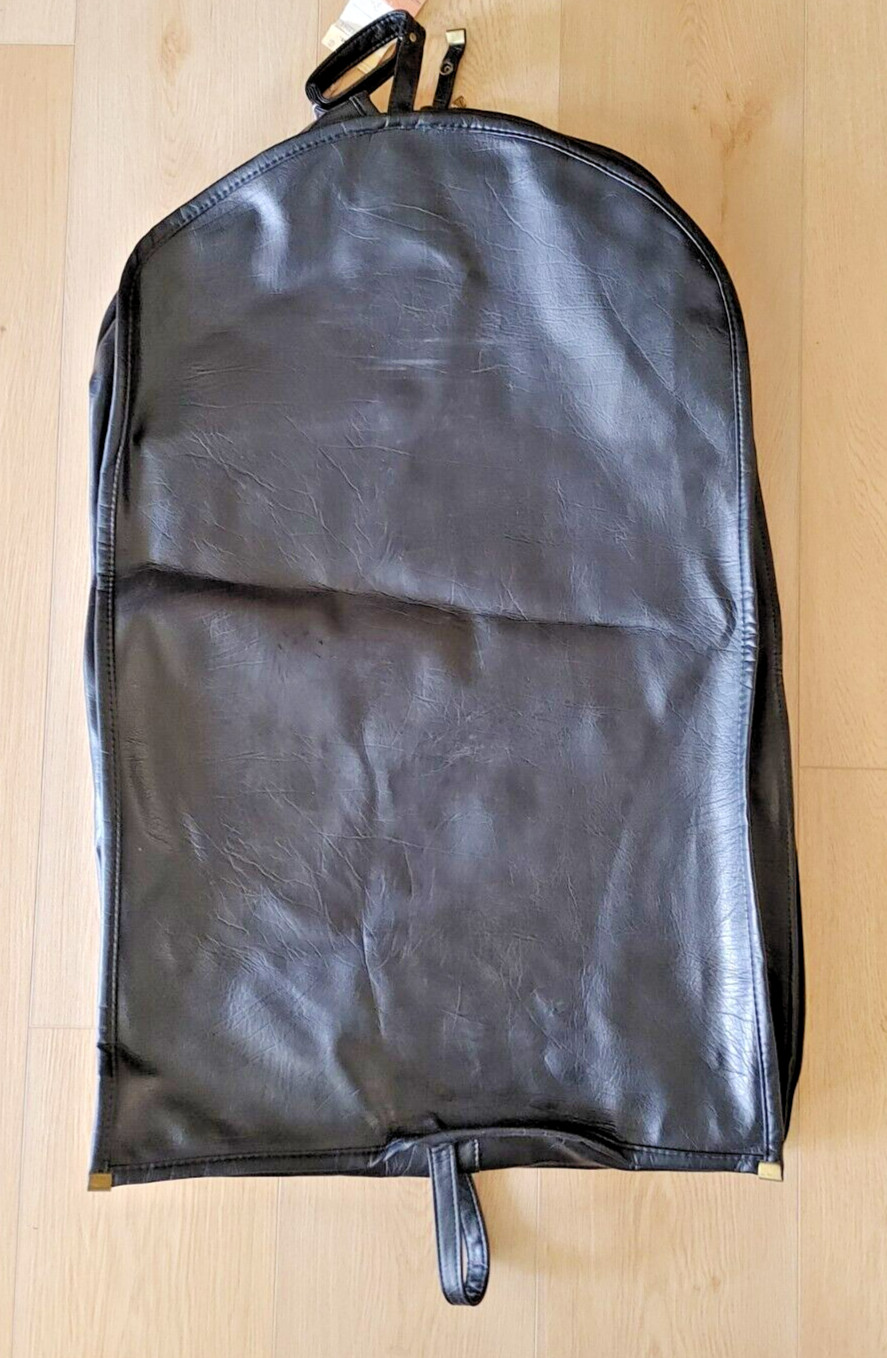 Vintage Leather Garment Suitor Folding Bag Zipper Unbranded Black