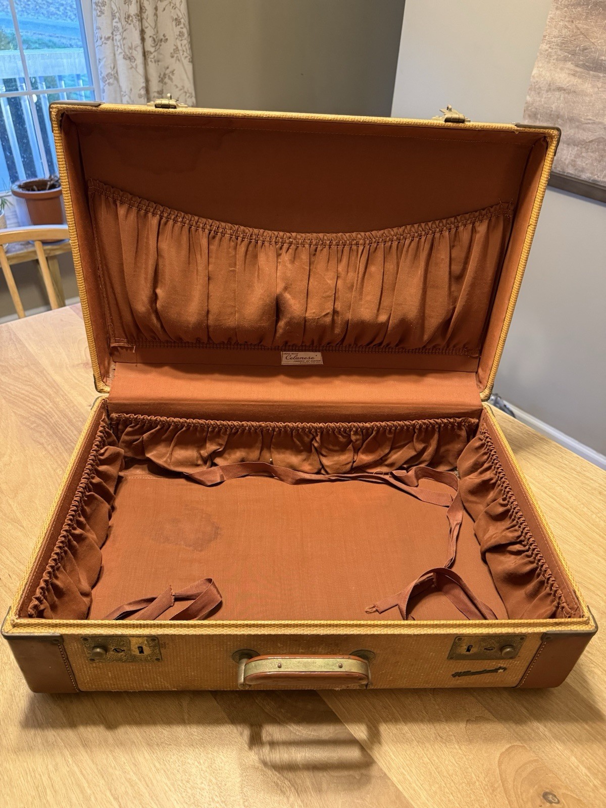 Vintage White Star Luggage Tweed / Tan Leather Trim Suitcase