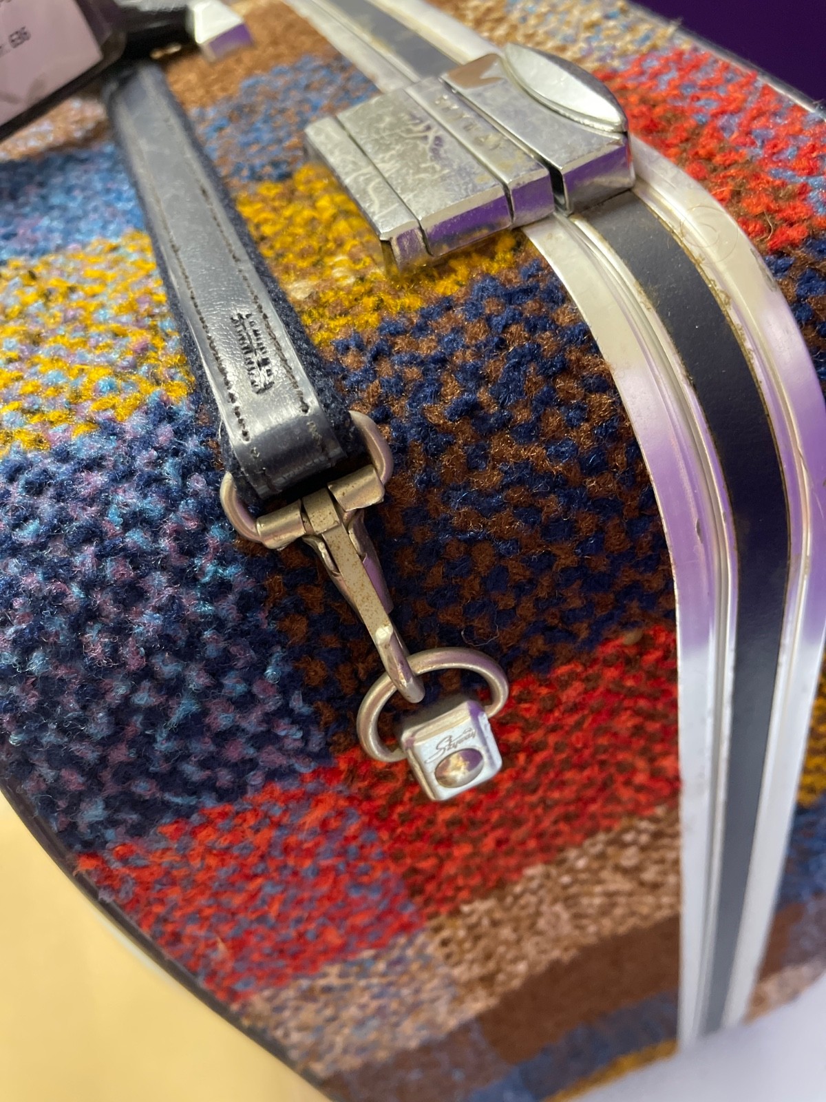 Vintage 1970’s Skyway Plaid Tweed Boho Hippie Luggage Suitcase