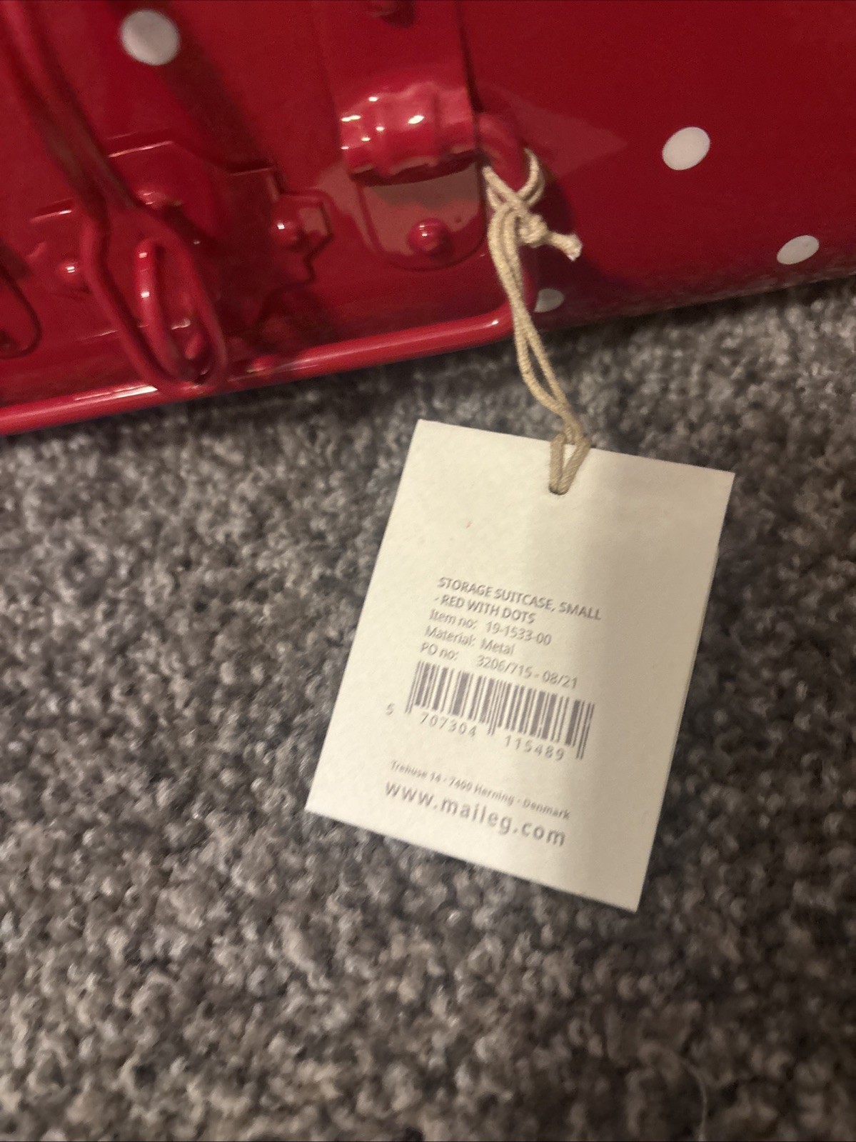 Maileg Storage Suitcase, Small, Red With Dots! New
