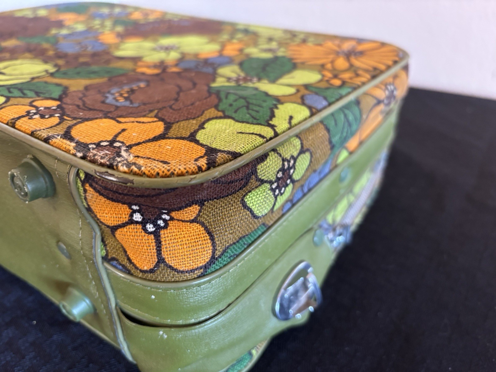 Vtg 60’s Floral Hippie Flower Power MCM Canvas Suitcase Korea Retro 16×11 Groovy
