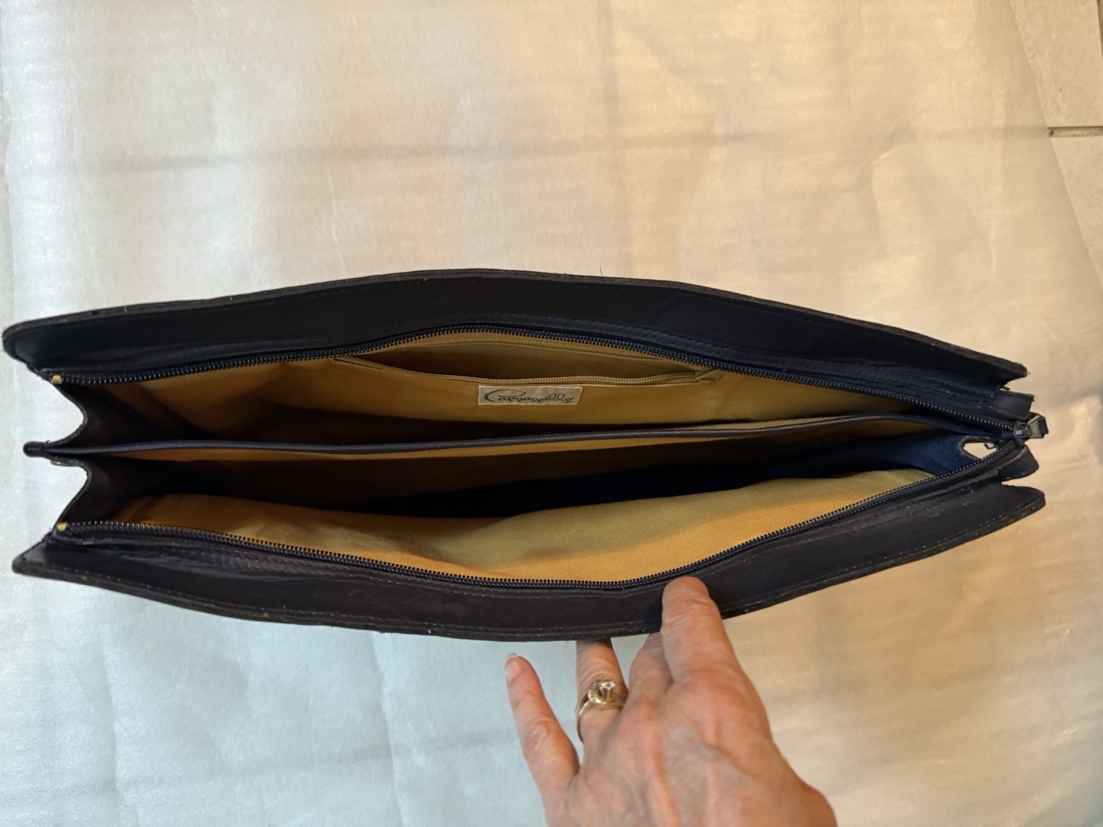 Vintage Pappagallo Leather & Corduroy Navy Briefcase, 15.5×10.5 inches