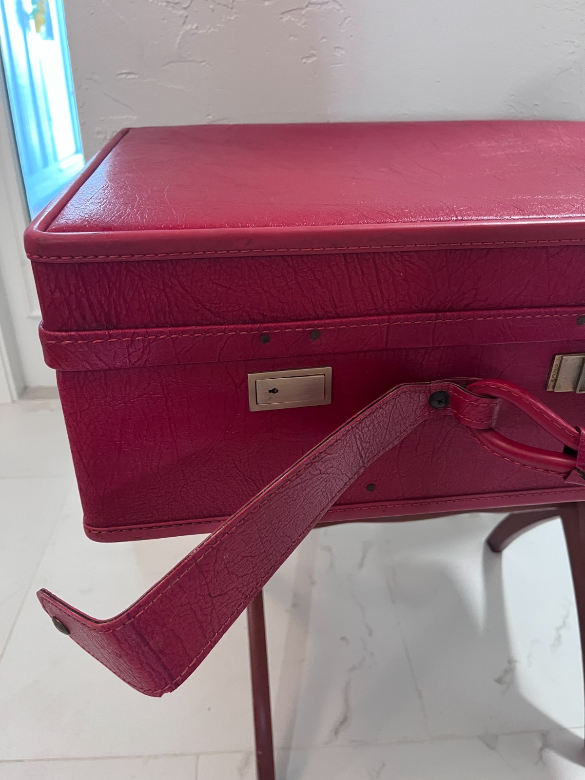 Vintage Hartmann Red Leather Hard Case Suitcase Wood Frame Retro Luggage