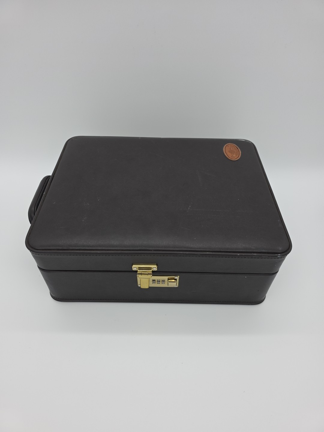 Vintage Destination Briefcase Attache Case Combo Lock Brown Travel Bag